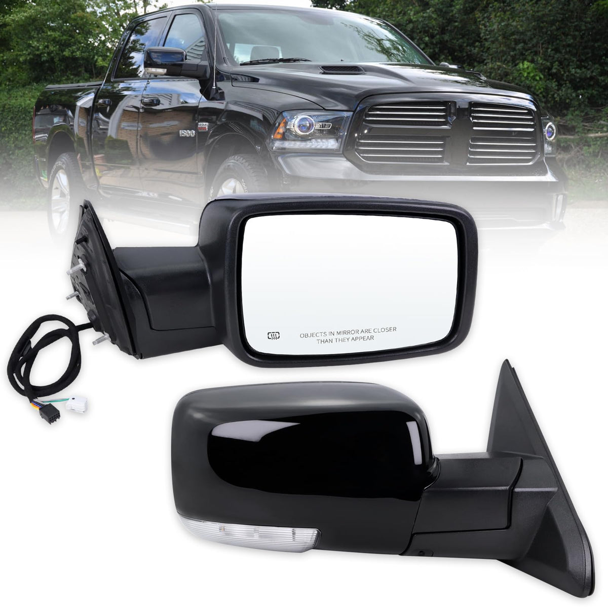 Lqito right passenger mirror with heated glass for Ram enhances visibility in cold weather.
