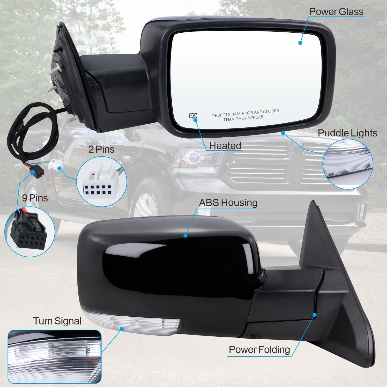 Lqito right passenger mirror with power folding improves parking and tight spots.