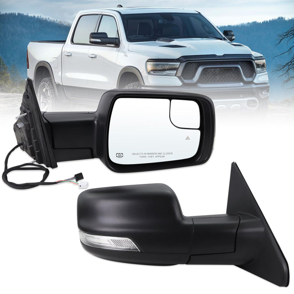 Lqito right passenger side mirror for Ram 1500 improves rearward visibility in all lighting