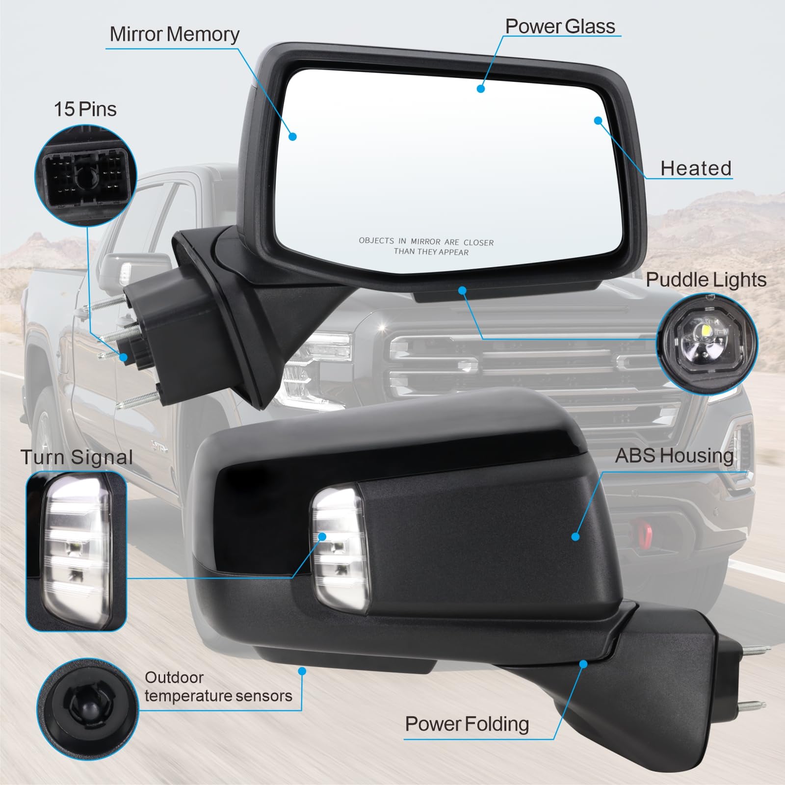 Lqito Sierra 1500 right passenger mirror side view showing integration