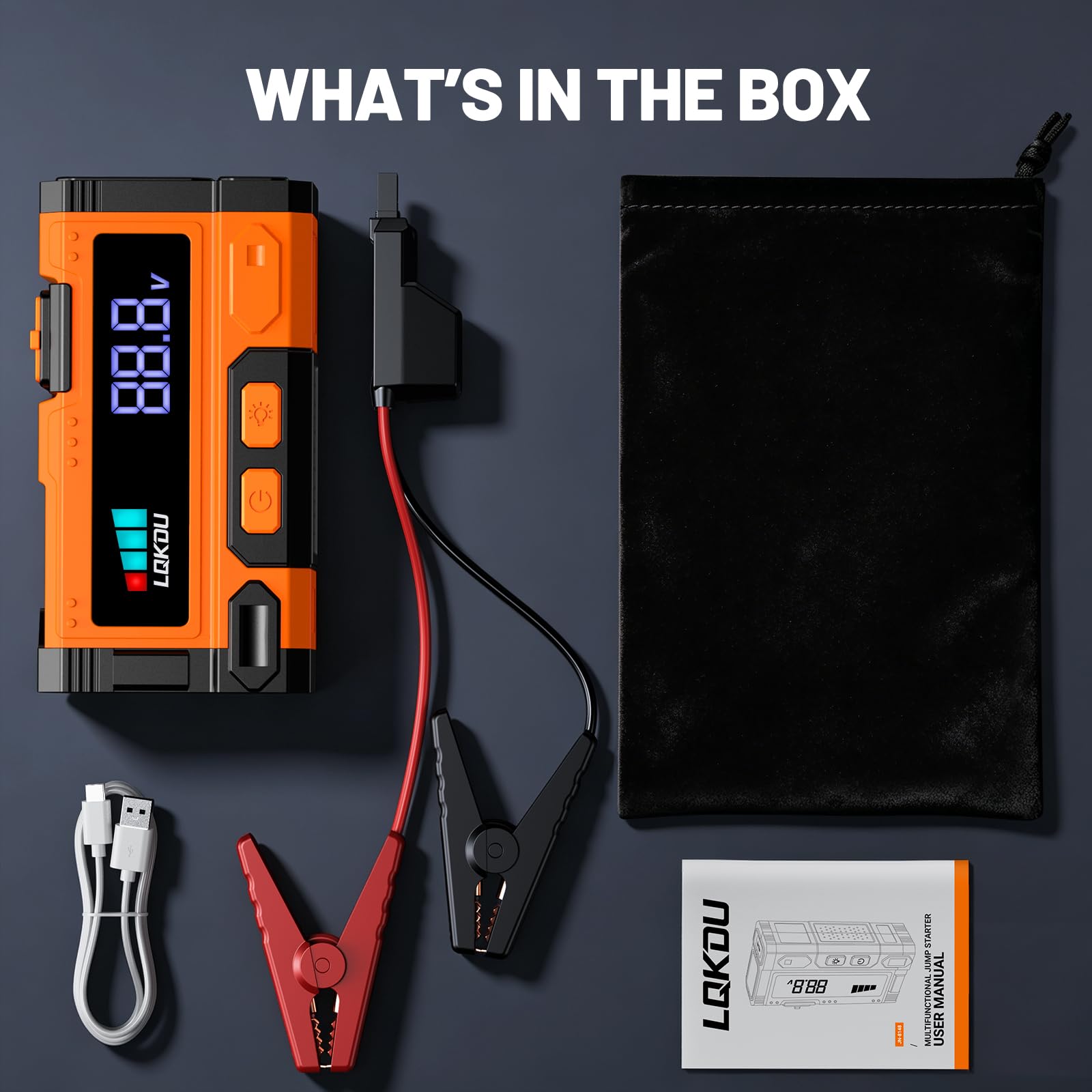 LQKDU stored in car trunk illustrating convenient roadside emergency readiness