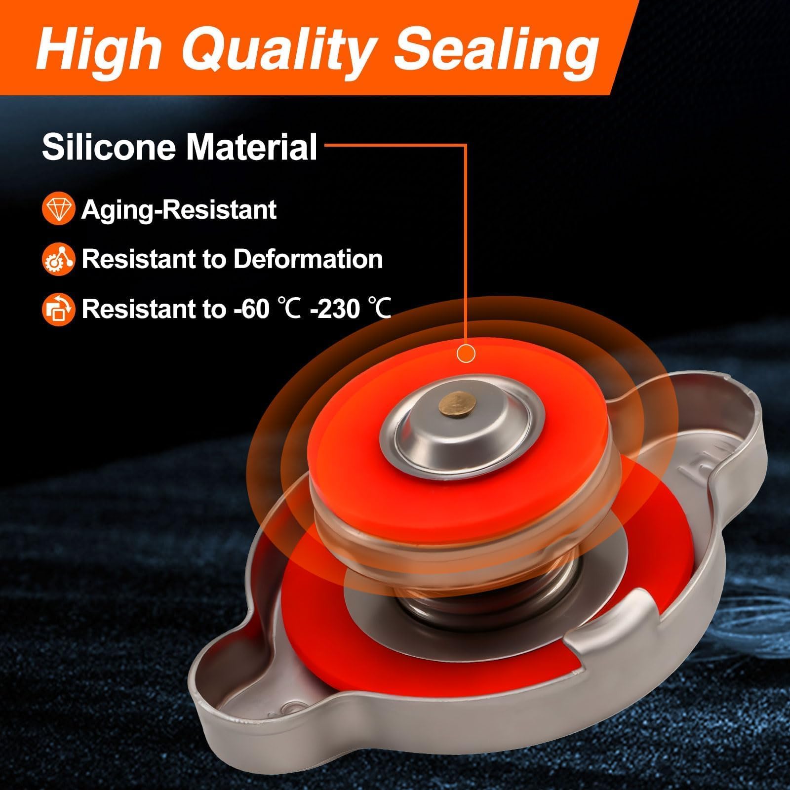LQYLMY 13 PSI radiator cap side view highlights compact sealing design for a tight seal.