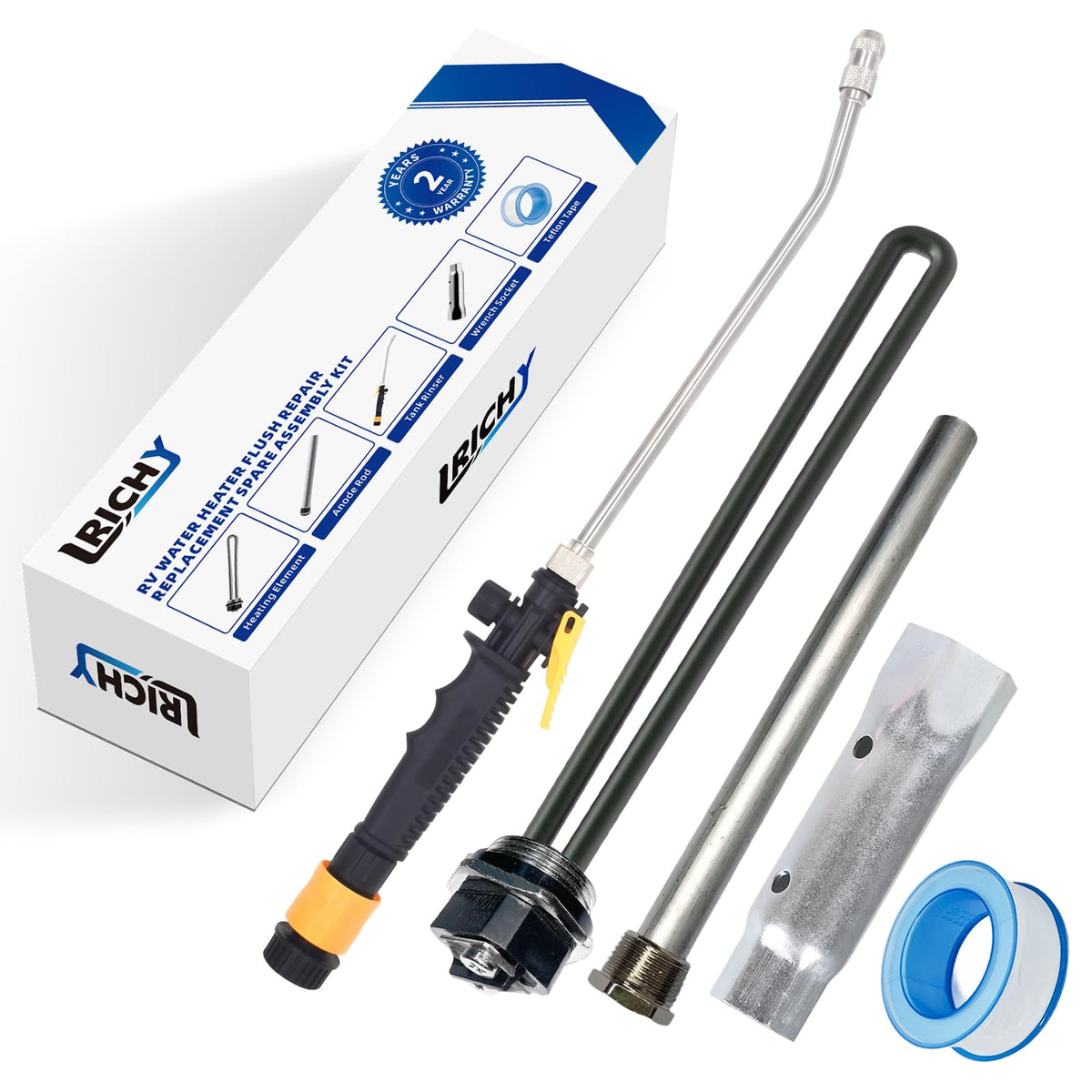 Lrichy 5-in-1 RV kit magnesium anode rod protects the water heater tank.