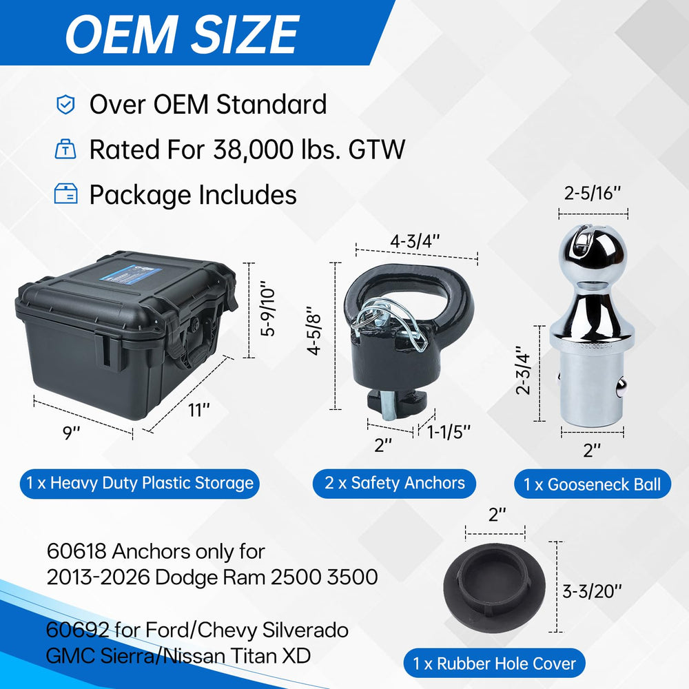 Lrichy safety chain anchors for secure Ram puck-system towing