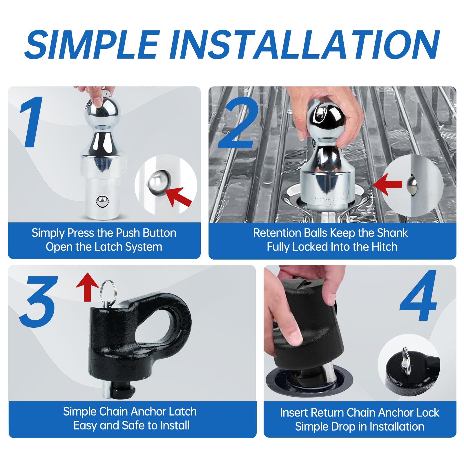 Lrichy safety chain anchors illustrate secure towing setup and quick checks.