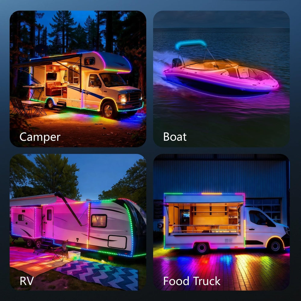 Lrimauix wide-application RV lighting suitable for interiors and exteriors.