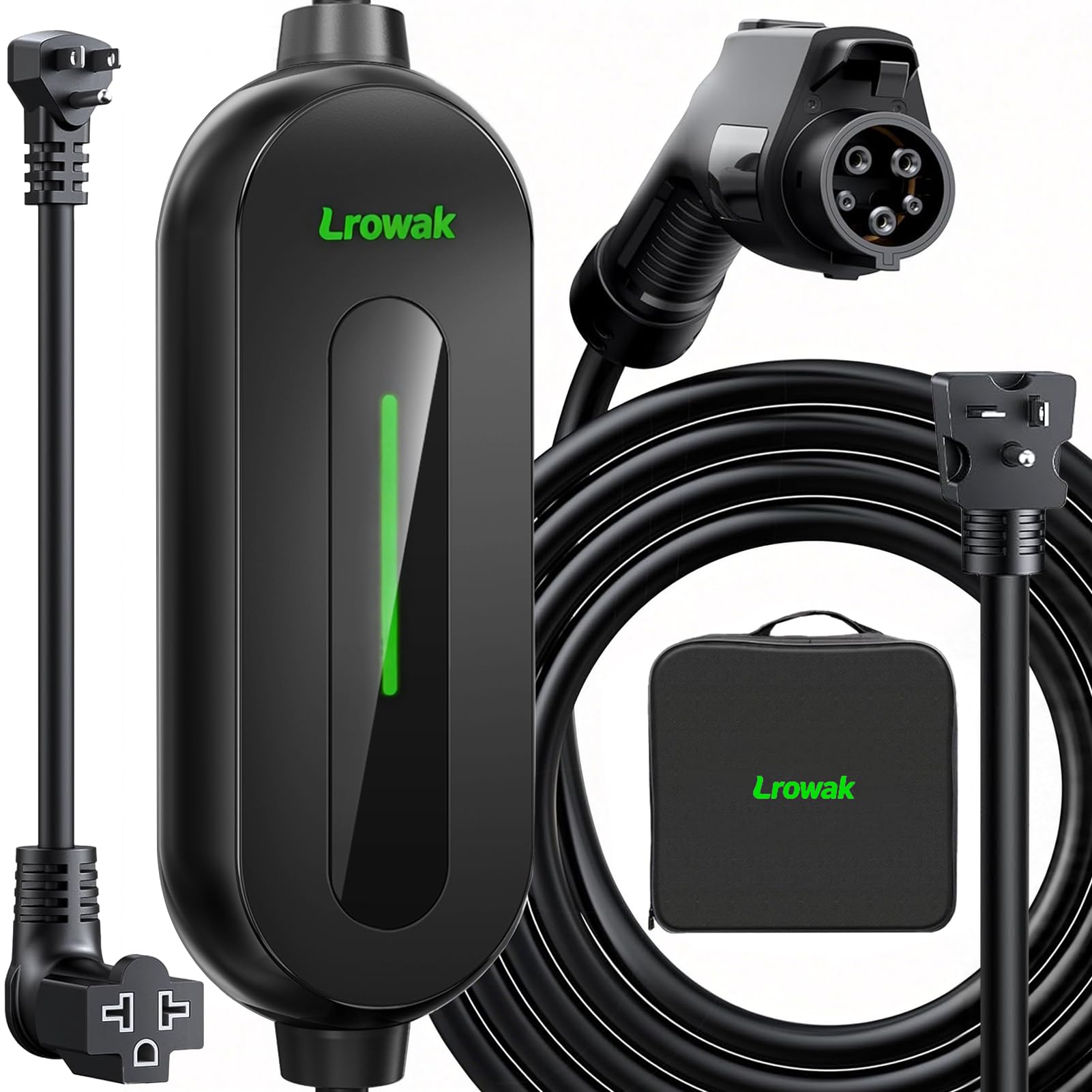 Lrowak Level 1&2 portable EV charger with compact design for on-the-go charging.