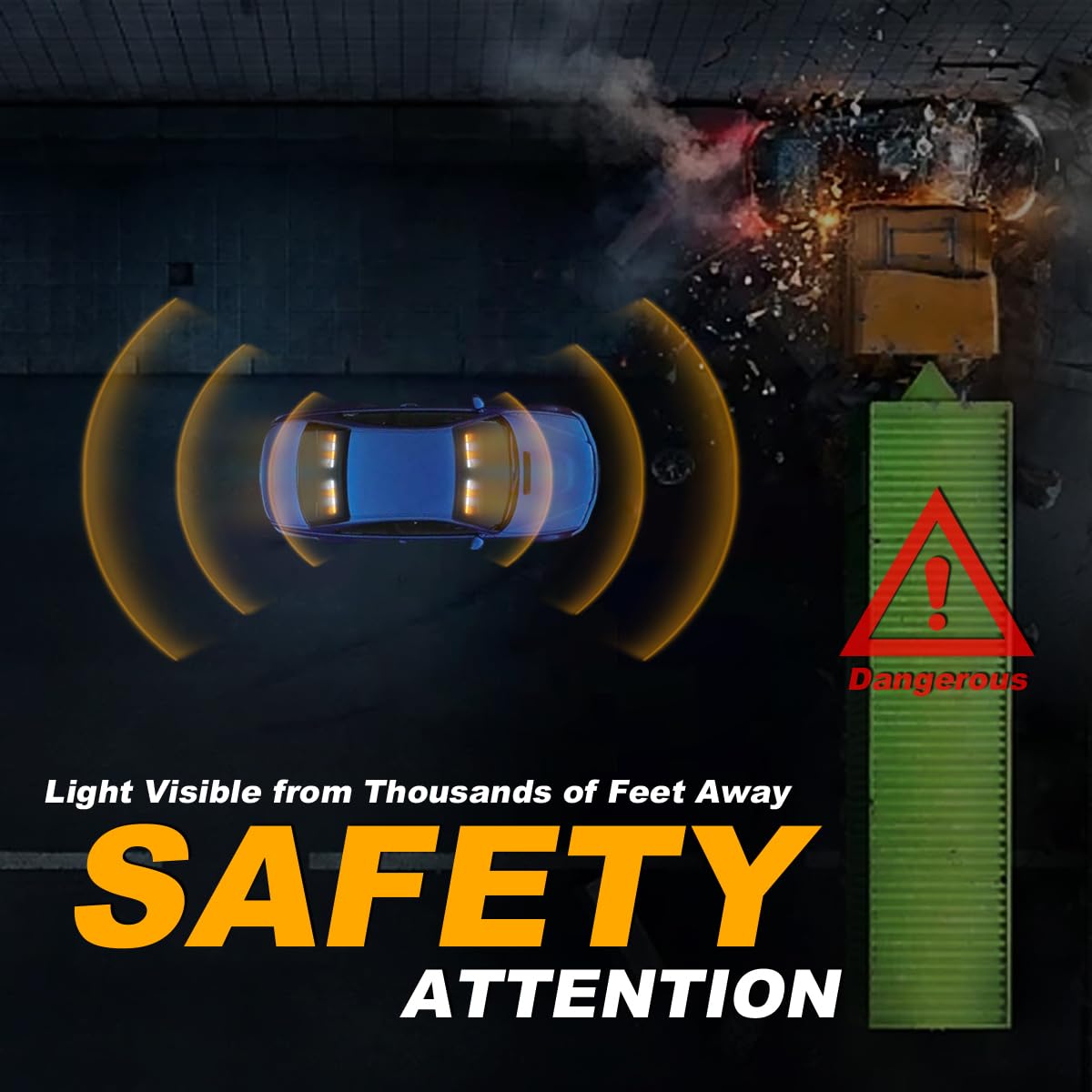 LRTER emergency strobe light bar side view demonstrates powerful warning visibility on the road.