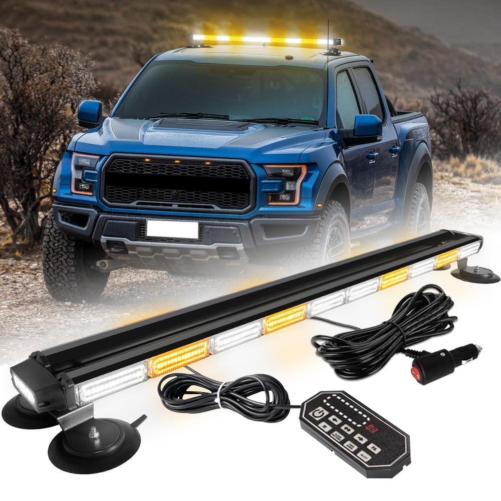 LRTER rooftop emergency light bar front view showing high visibility on roadside