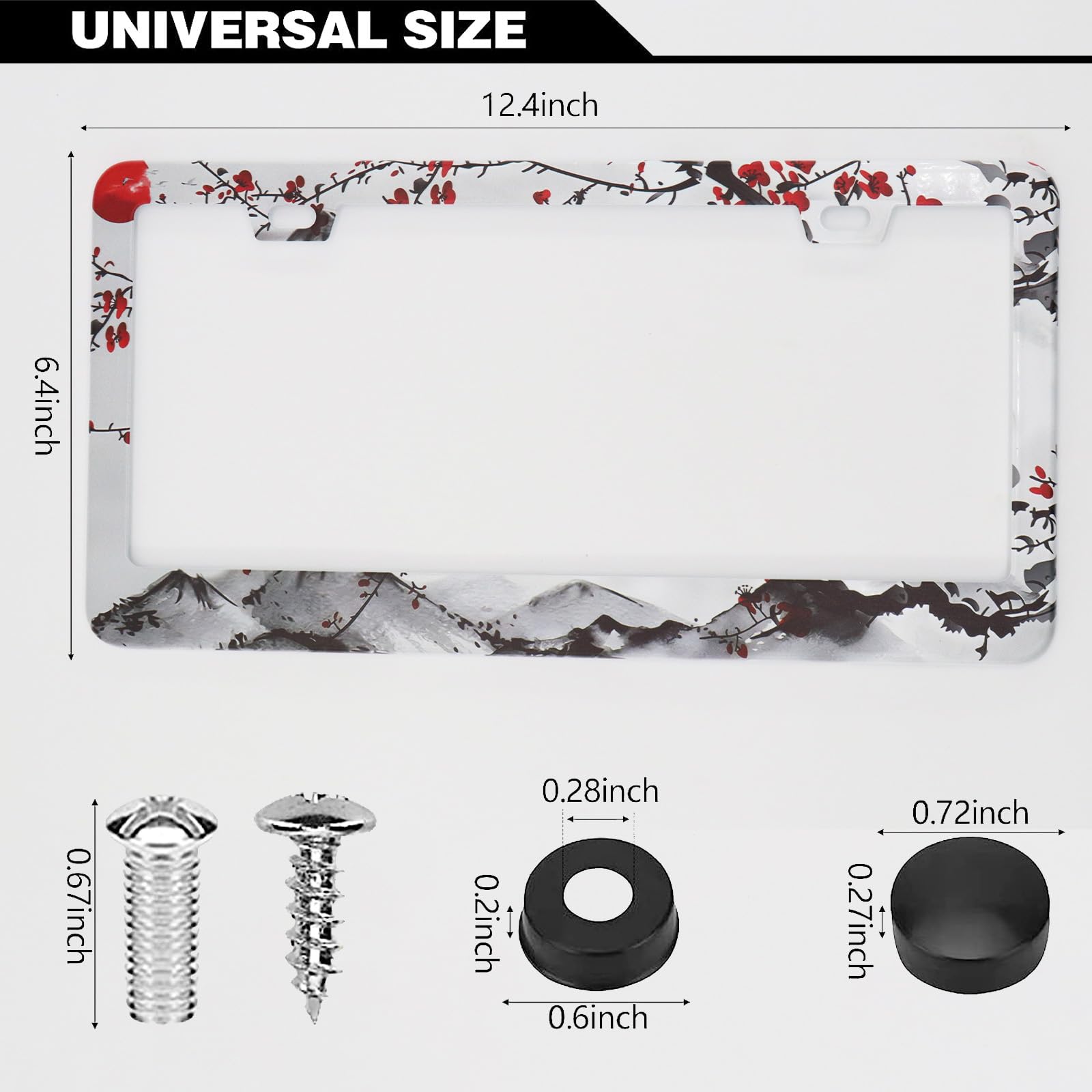 LRZJYDMB watercolor cherry blossom license frame, side view showing vivid print and durable finish.