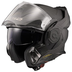 LS2 Advant X Carbon helmet chin bar flip in action during ride transitions