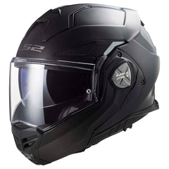 LS2 Advant X modular helmet front view in matte black, designed for quick on-off use.