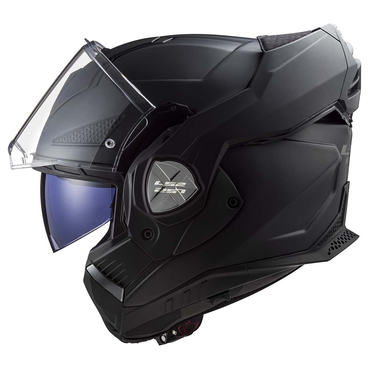 LS2 Advant X helmet shown in open-face setup for easy conversation and airflow.