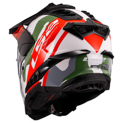 LS2 Explorer XT Camox helmet front view with sunshield and fog-free visibility.