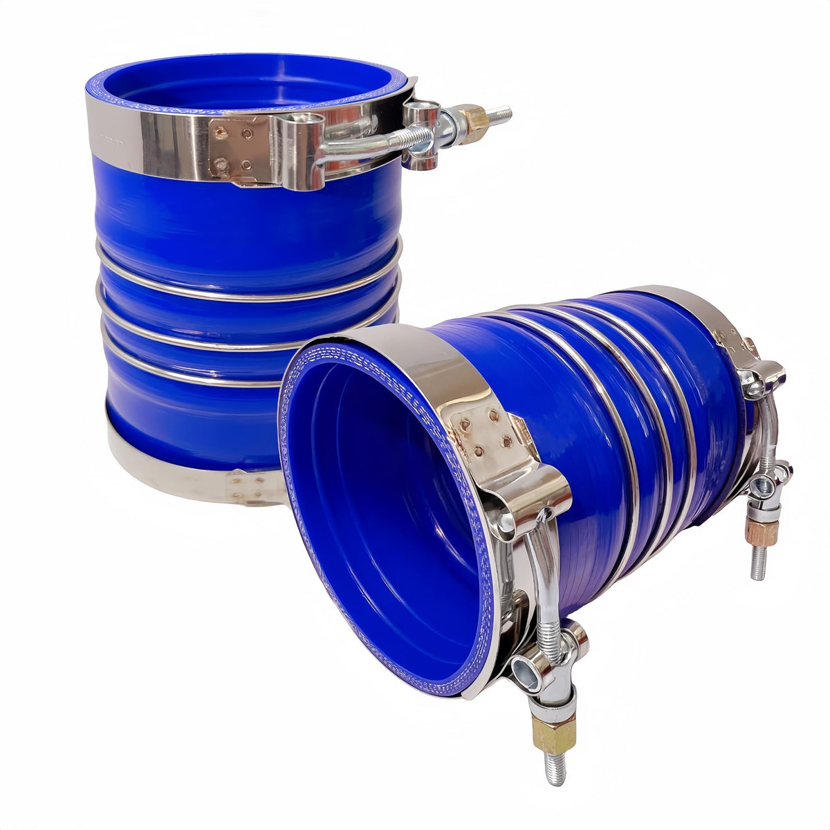 LSDZWORK silicone charge air hose blue with 360-degree clamp for secure truck intercooler connections.
