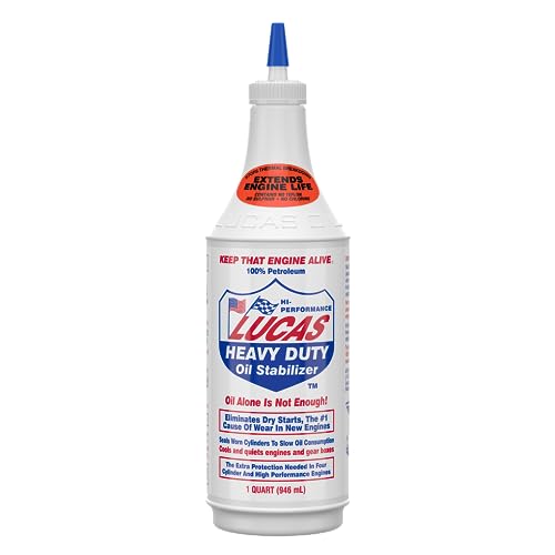 Lucas Oil 10001 label close-up emphasizing petroleum-based formulation.