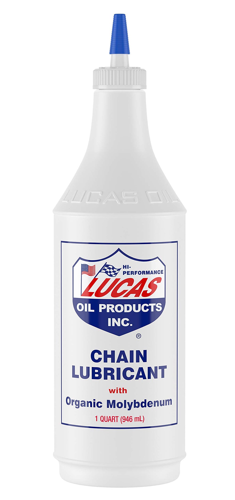 Lucas Oil 10014 chain lubricant bottle ready for all-weather protection on chains and gears.