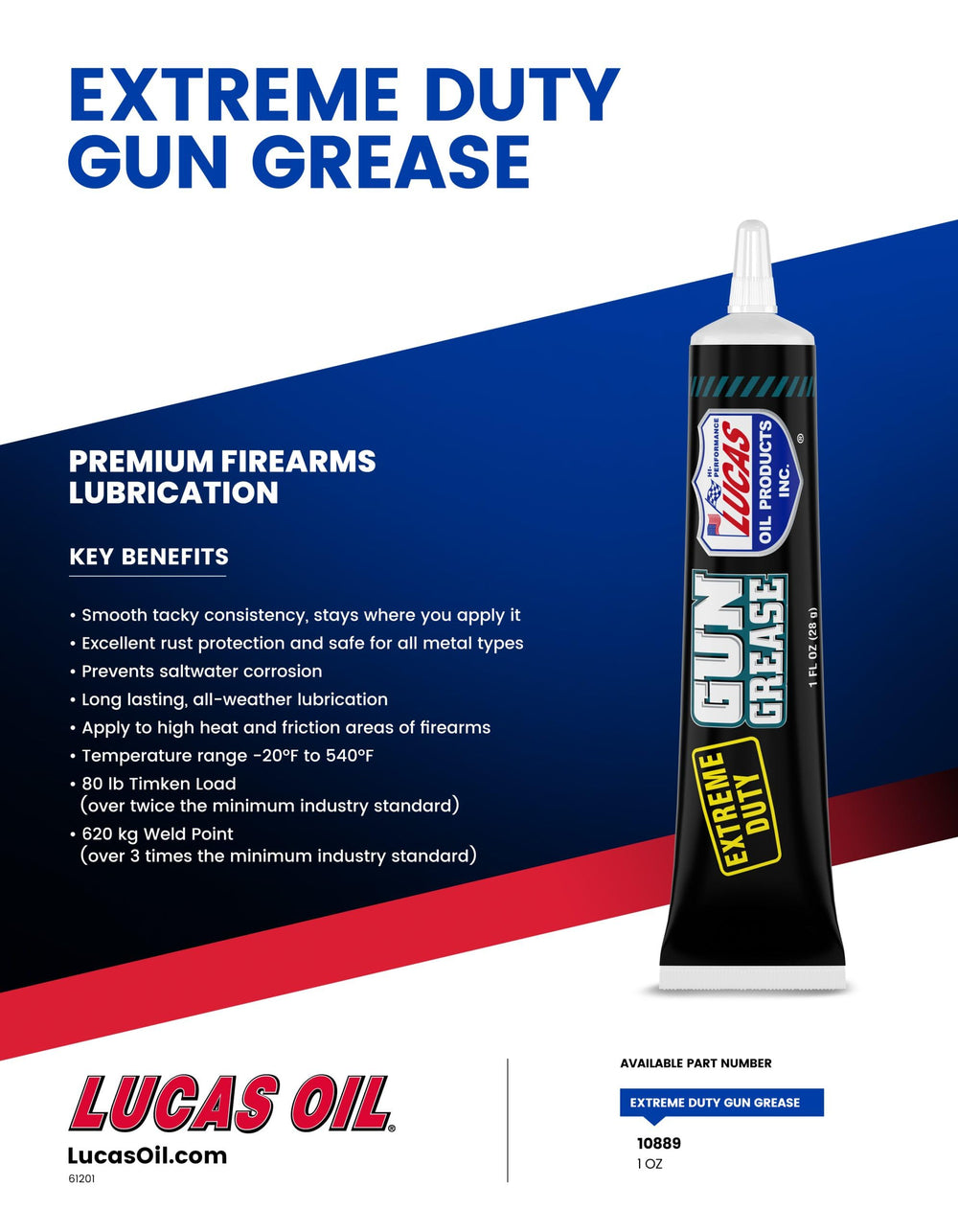 Lucas Oil Extreme Duty Grease Gun 1oz label shows durable design