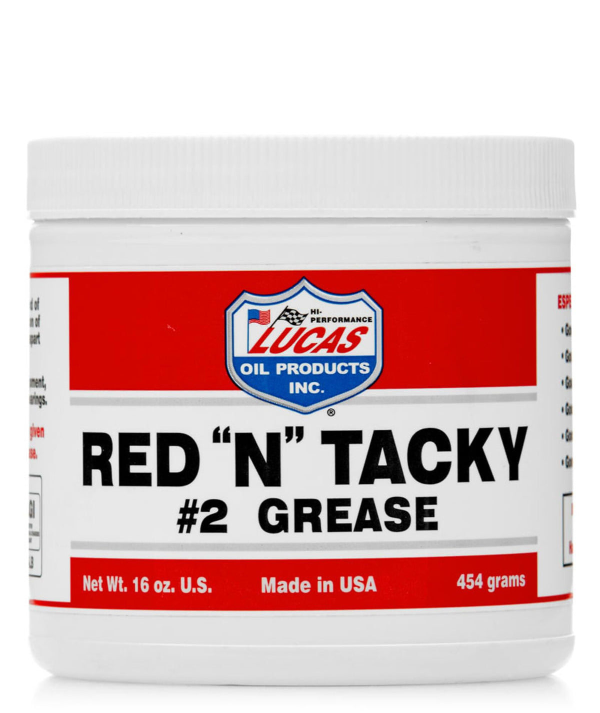 Lucas Oil RED-N-TACKY grease tube for heavy-duty automotive and farm equipment lubrication.