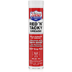 Lucas Oil Red N Tacky grease being dispensed from a 14 oz cartridge for durable lubrication