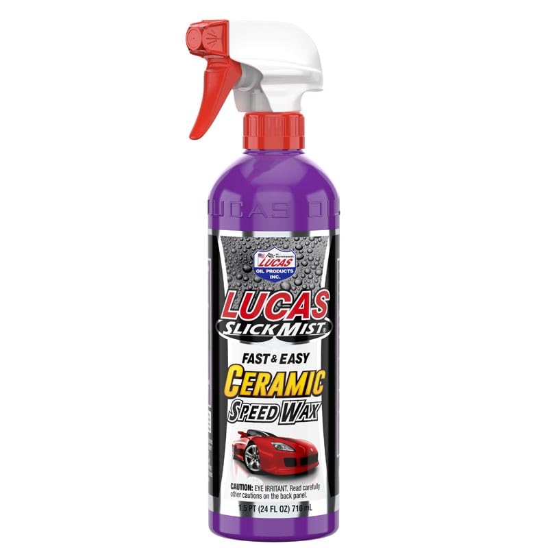 Lucas Oil Slick Mist Ceramic Speed Wax application finish captures effortless, streak-free coverage and UV defense.