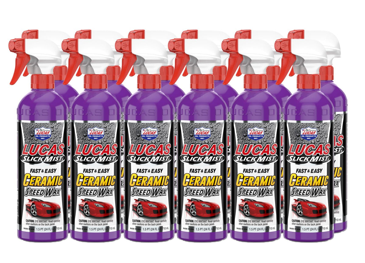 Lucas Oil Slick Mist Ceramic Speed Wax bottle pour showing easy application and quick protection.
