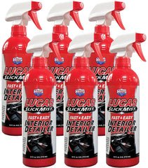 Lucas Oil Slick Mist Interior Detailer bottle shows a quick-clean interior surface solution
