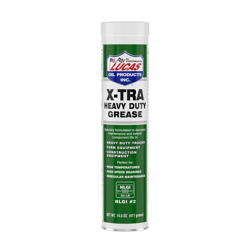 Lucas Oil X-Tra Heavy Duty Grease 14.5oz bottle for durable high-speed bearing lubrication.
