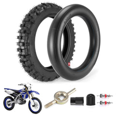 Lucky Seven 80/100-12 dirt bike tire with aggressive knobby tread for rugged dirt traction.