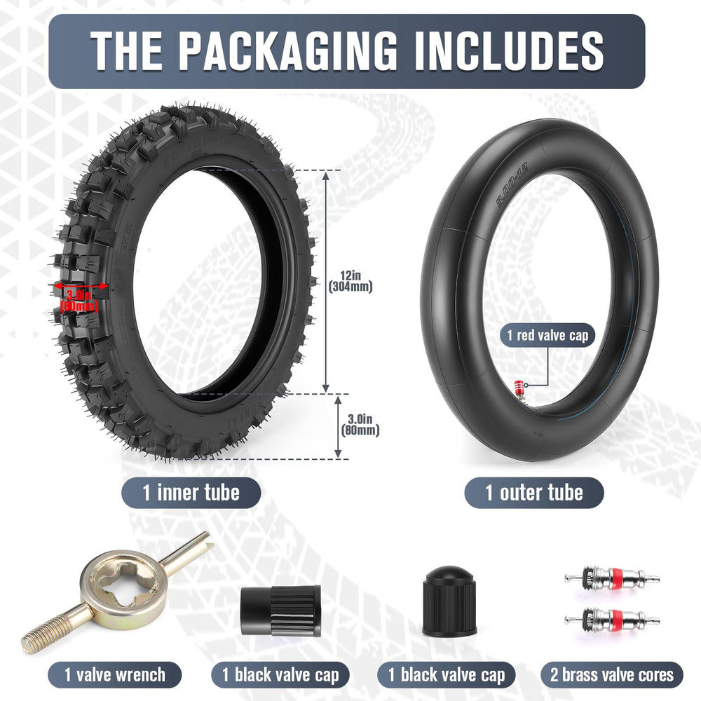 Lucky Seven packaging includes tire, inner tube, valve caps, and tools for on-the-go repairs.