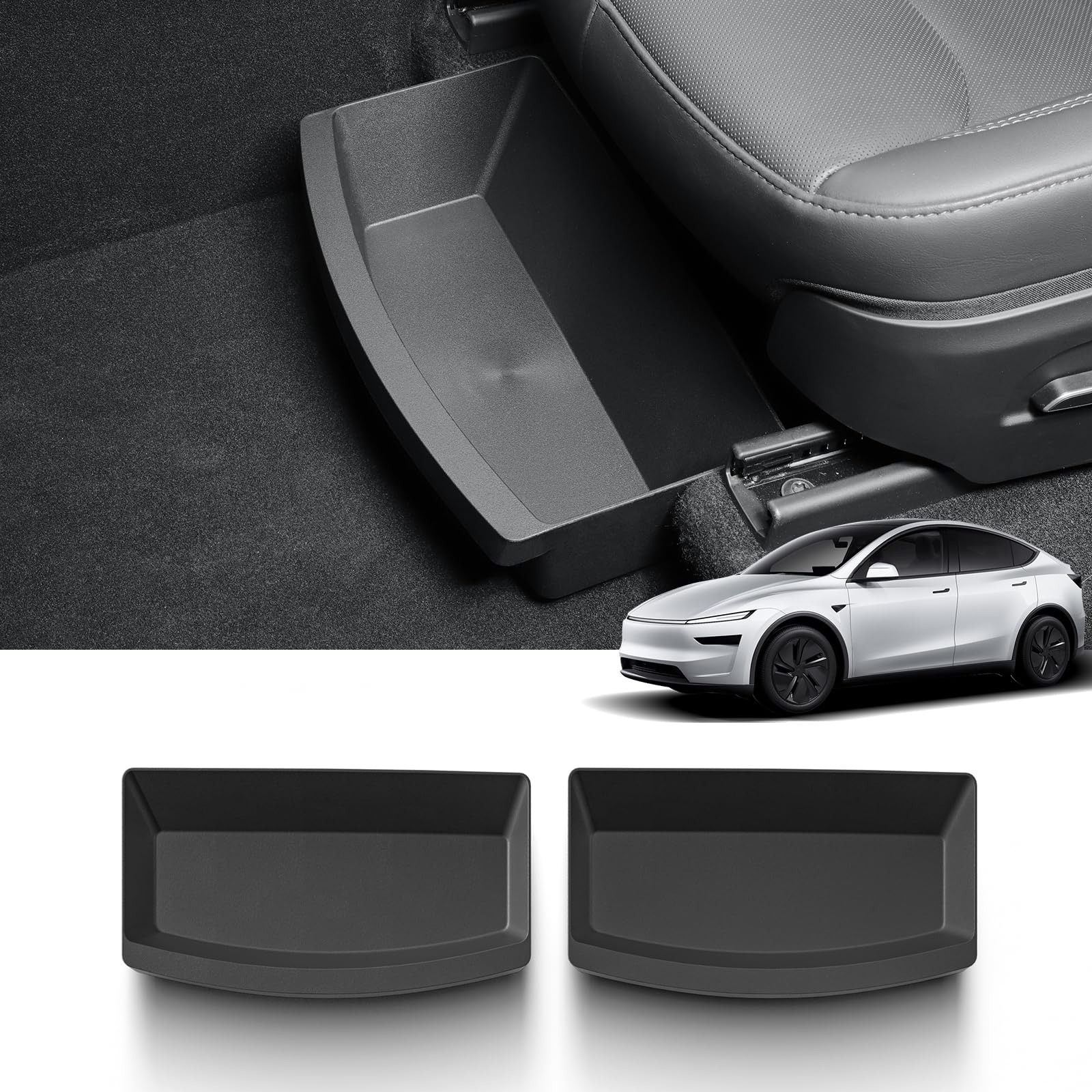 LUCKEASY underseat storage for Model Y two-piece kit keeps essentials within easy reach.