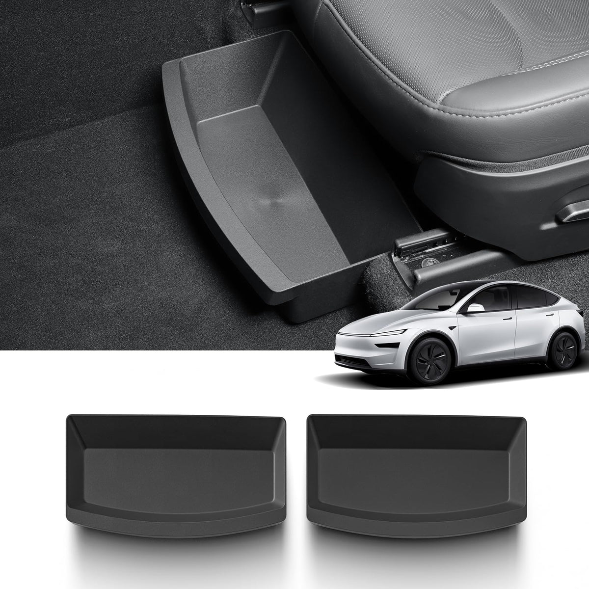 LUCKEASY underseat storage for Model Y two-piece kit keeps essentials within easy reach.