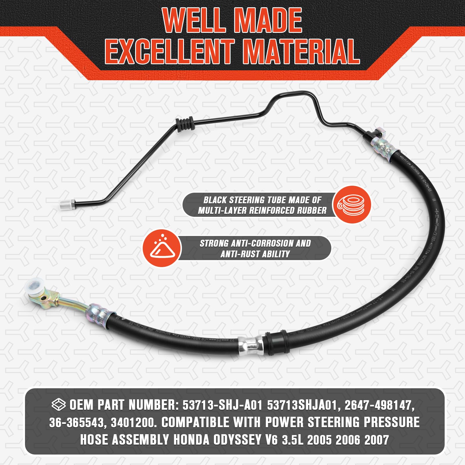 Lucky Seven packaging shows included power steering hose line for easy setup.