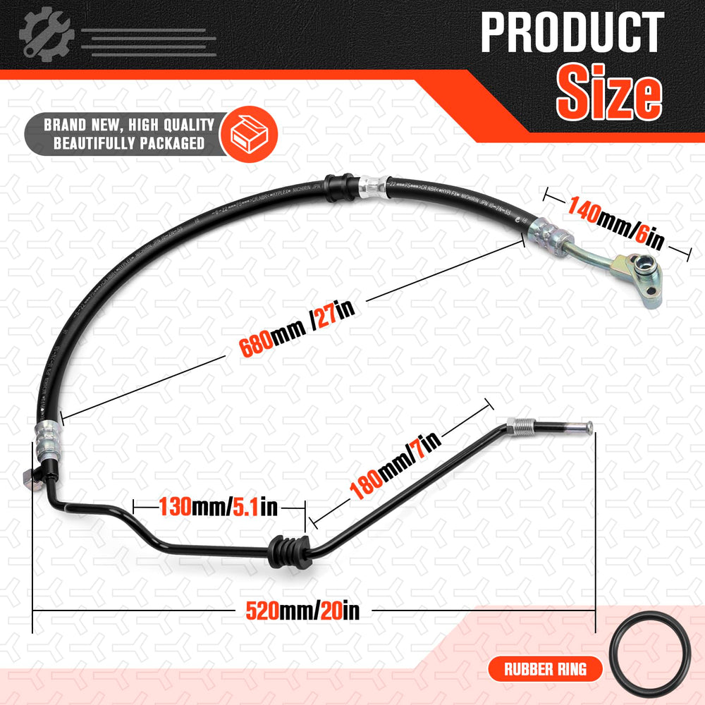 Lucky Seven steering pressure hose with metallic finish highlights durable construction.