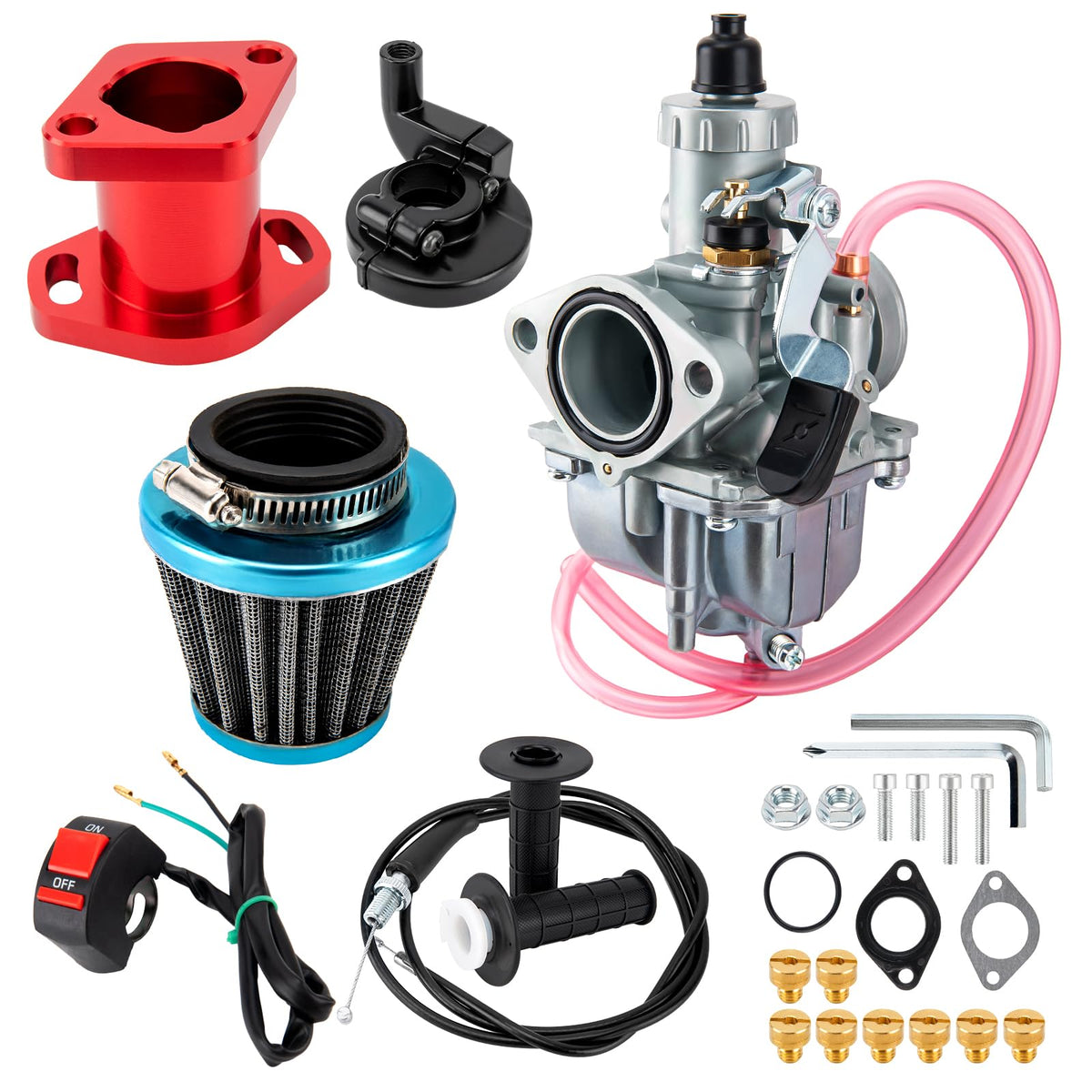 Lucky Seven VM22 carburetor kit front view for upgraded throttle response