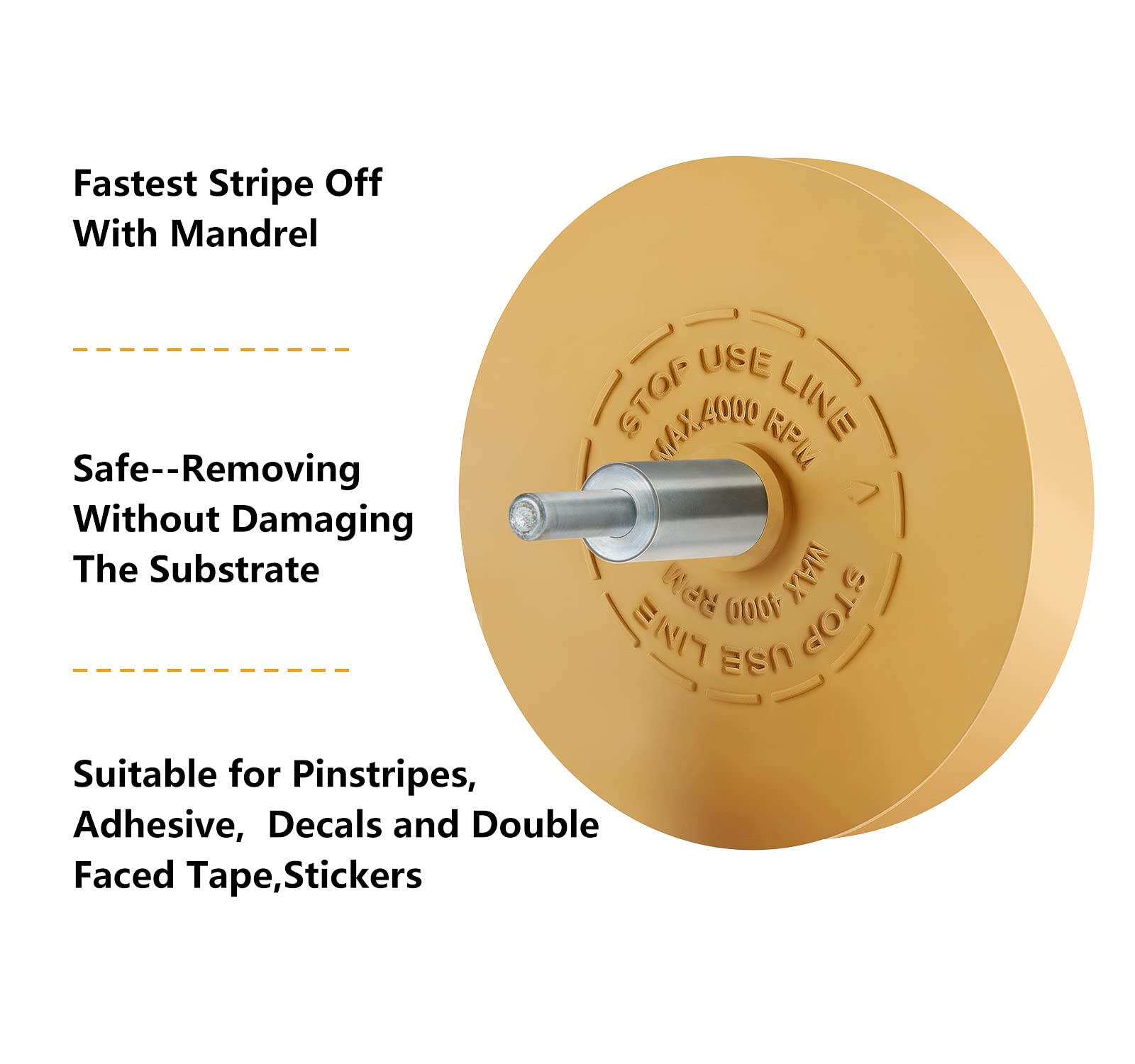LuckyGuard eraser wheel attached to drill for fast decal removal.