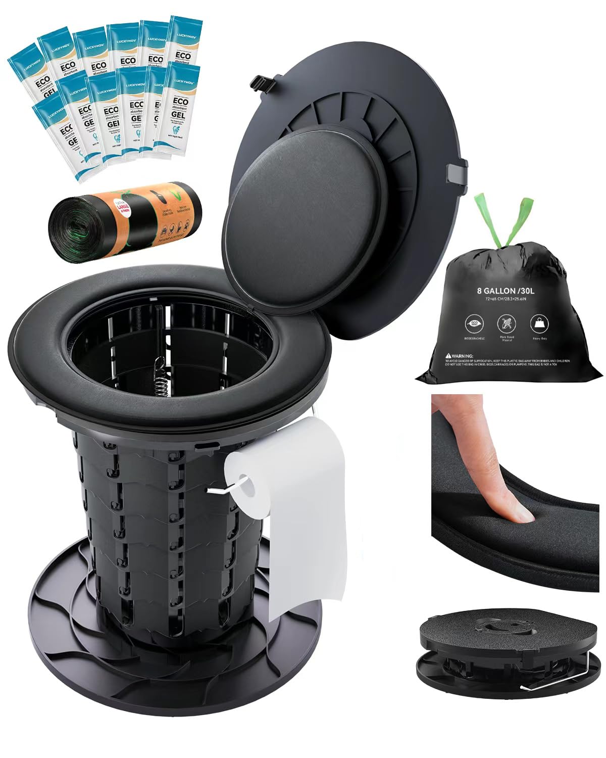 LuckyNov adjustable-height toilet base provides versatile comfort for outdoor use.