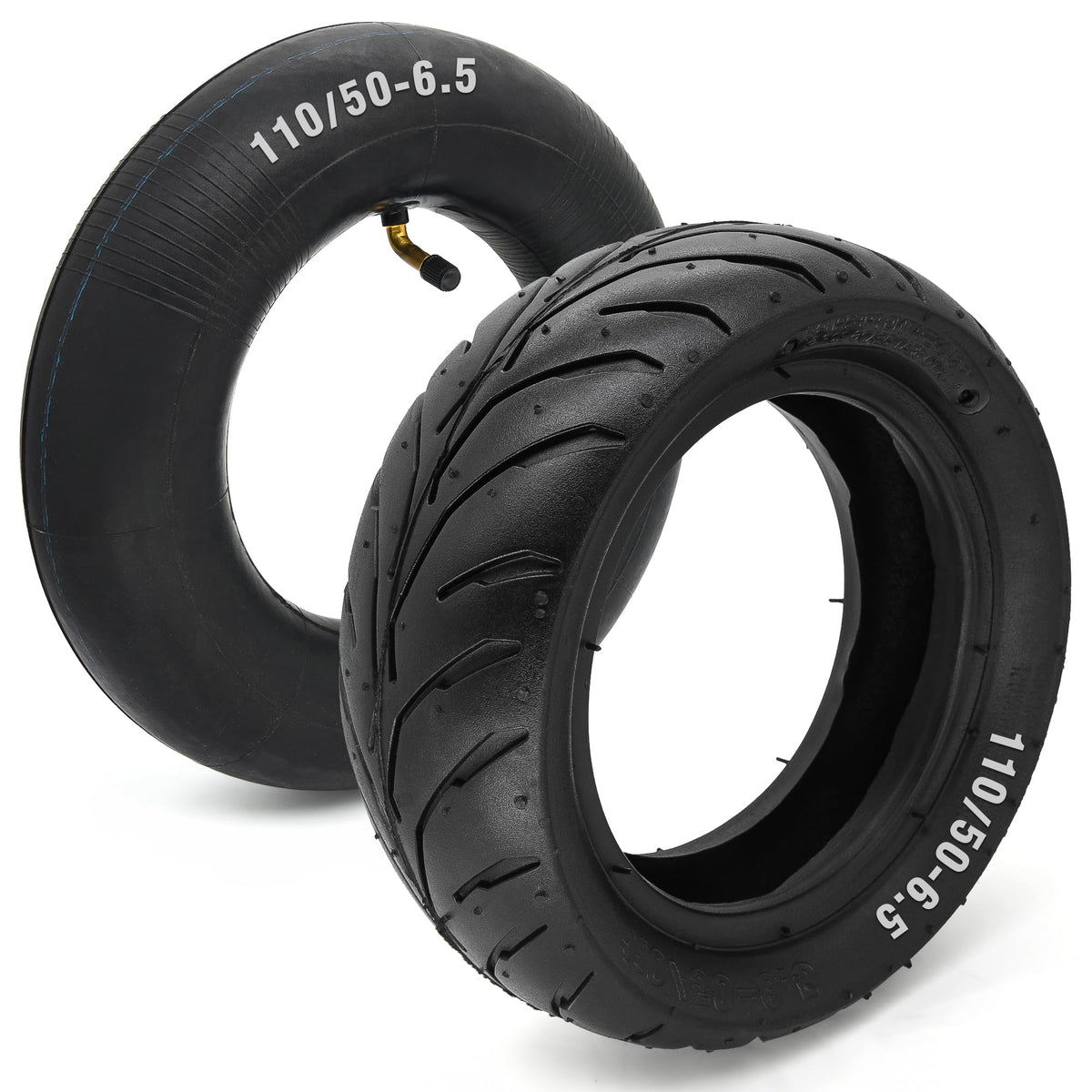 LuckySlycyc 110/50-6.5 tire sideview highlighting durable construction for small scooters.