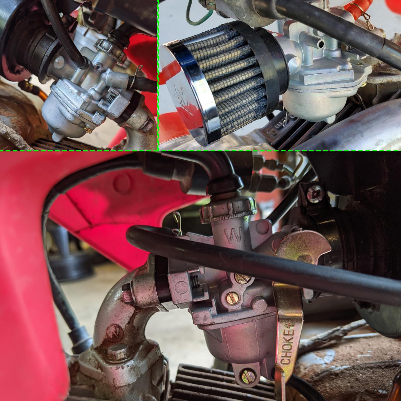 LuckySlycyc CRF50 carburetor fuel valve closeup demonstrates contents.