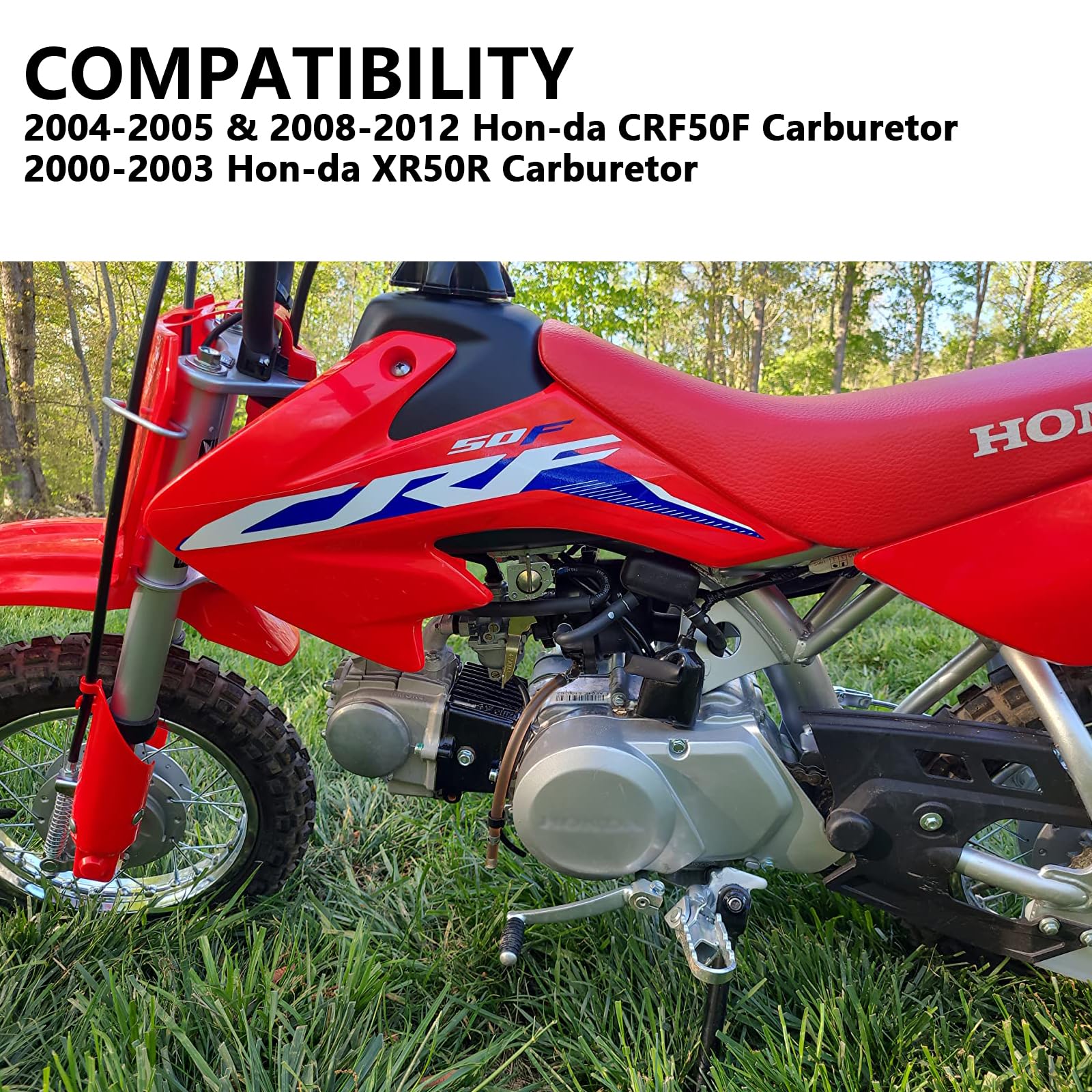LuckySlycyc CRF50 carburetor packaging with fuel valve included.