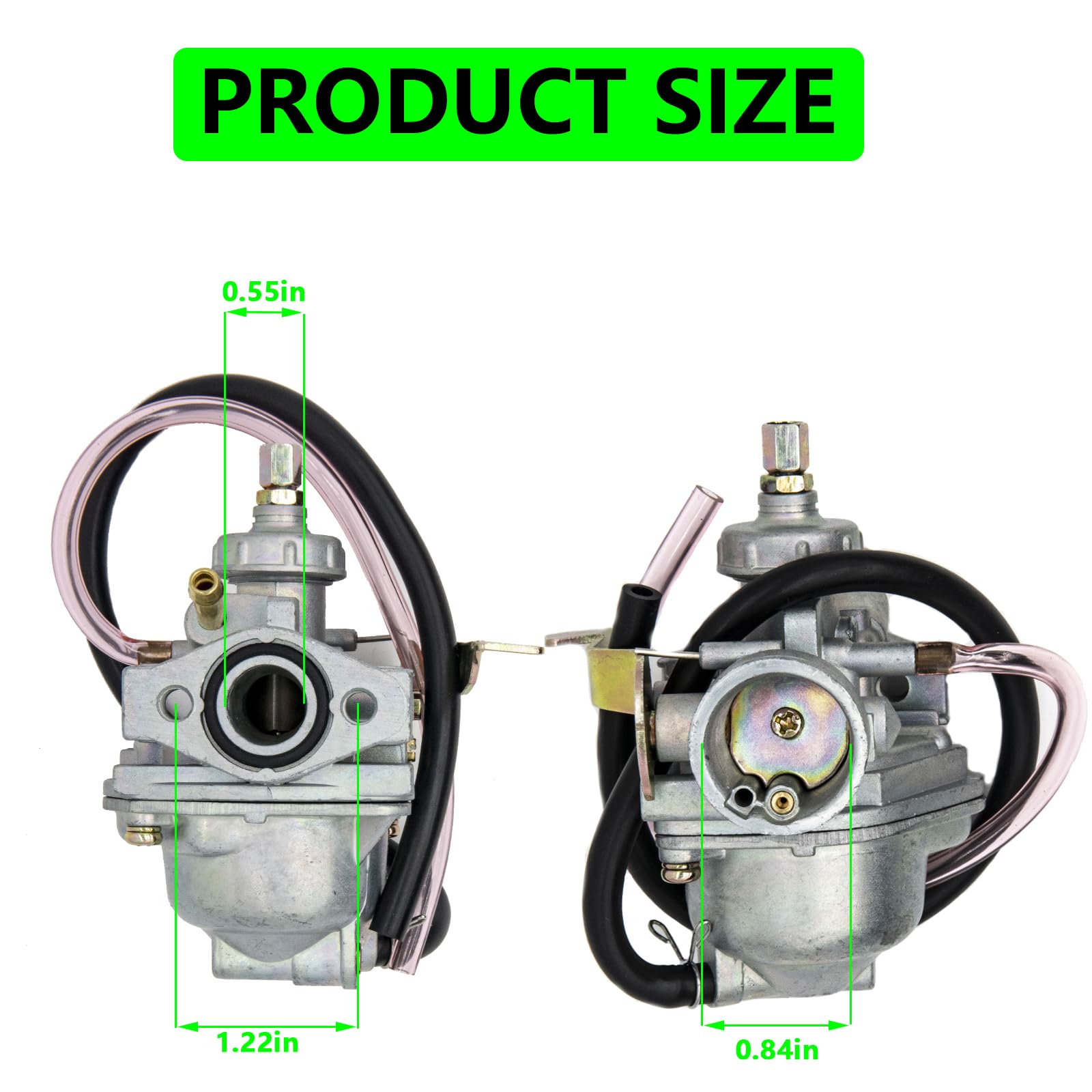 LuckySlycyc CRF50 carburetor side view showing compact fit.