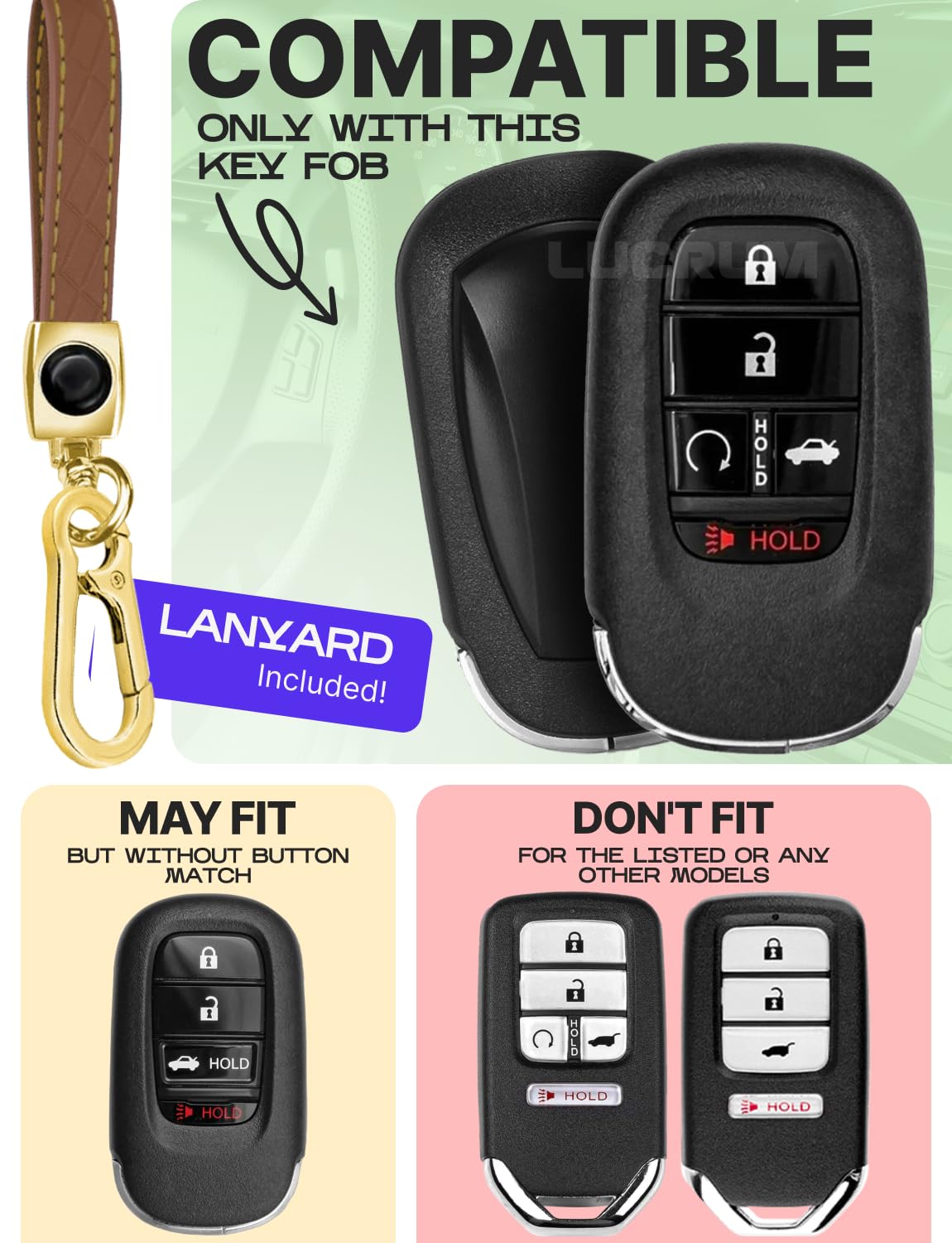 Lucrum Honda key fob cover back view showing full TPU protection