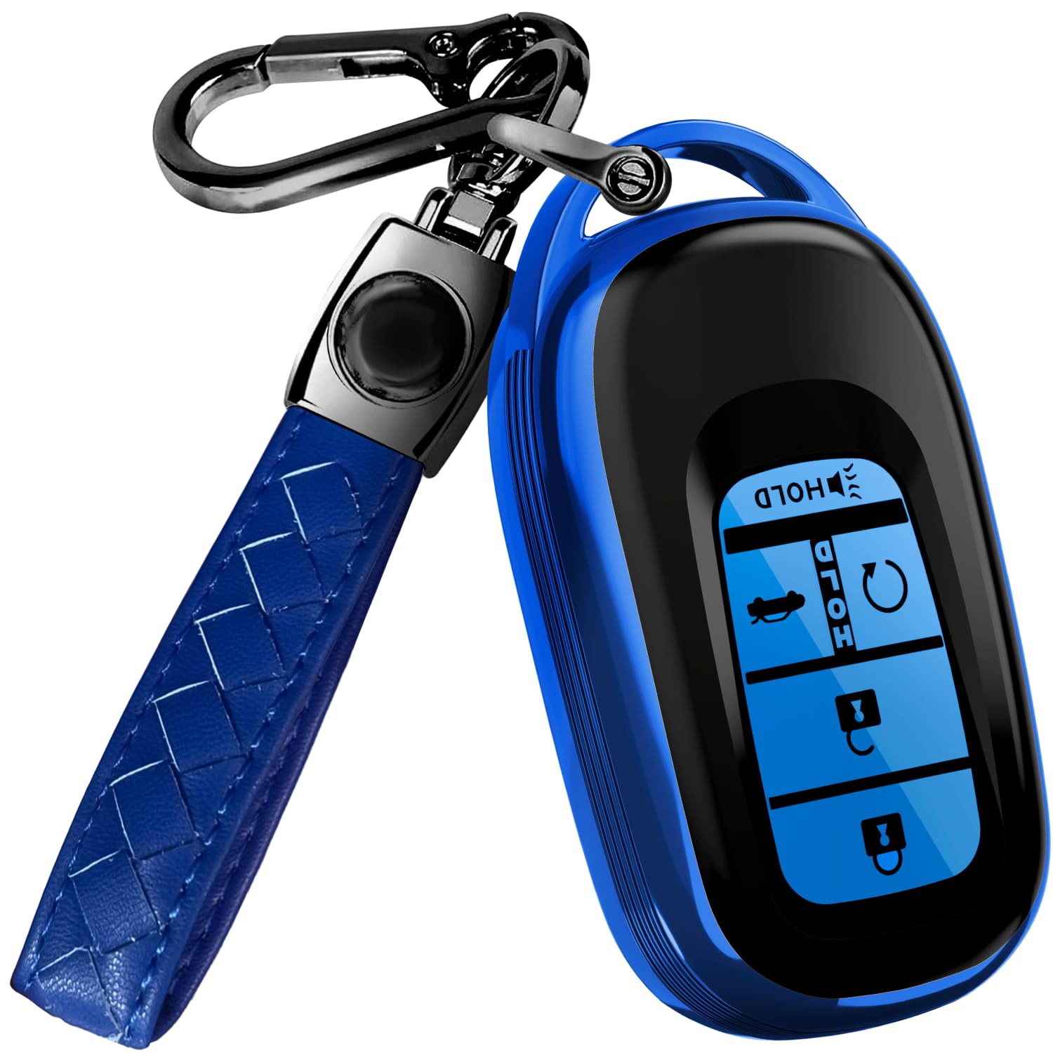 Lucrum Honda key fob cover in blue and black protects against scratches.
