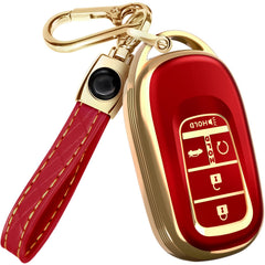 Lucrum Honda key fob cover front view in red and gold offers stylish protection.