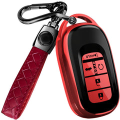 Lucrum Honda key fob cover in red and black, front view with protective TPU.
