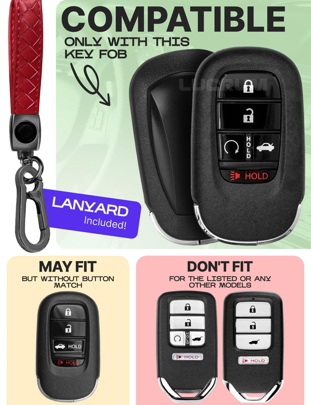 Lucrum Honda fob cover, side view, non slip grip for secure handling.