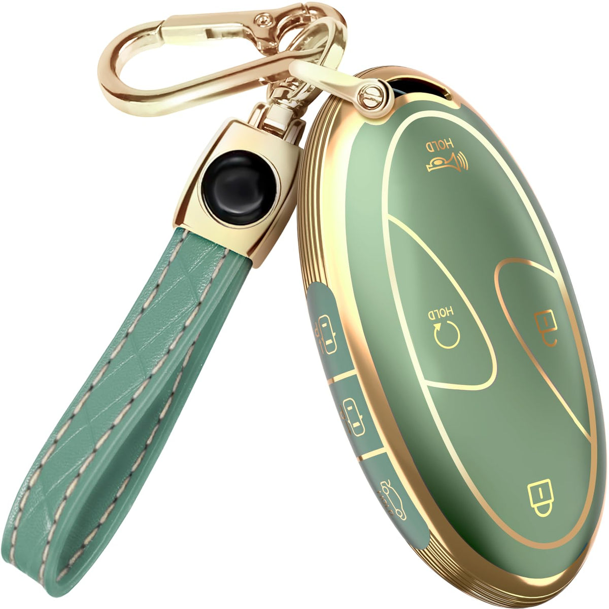 Lucrum Hyundai key fob cover in green and gold, stylish protection for the remote