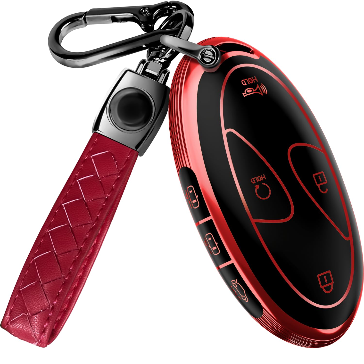 Lucrum Hyundai key fob cover in red and black with enhanced protection