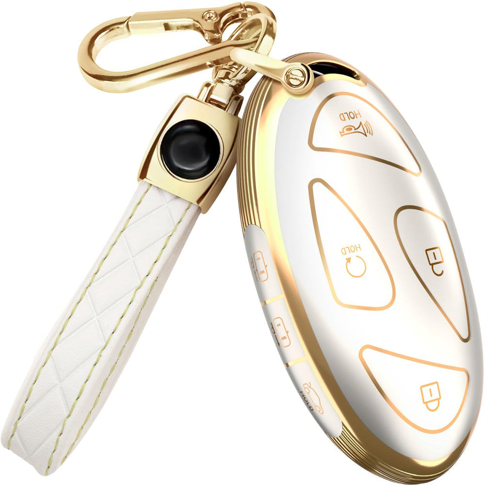 Lucrum Hyundai keyfob cover front view, white-gold, for grip and protection.