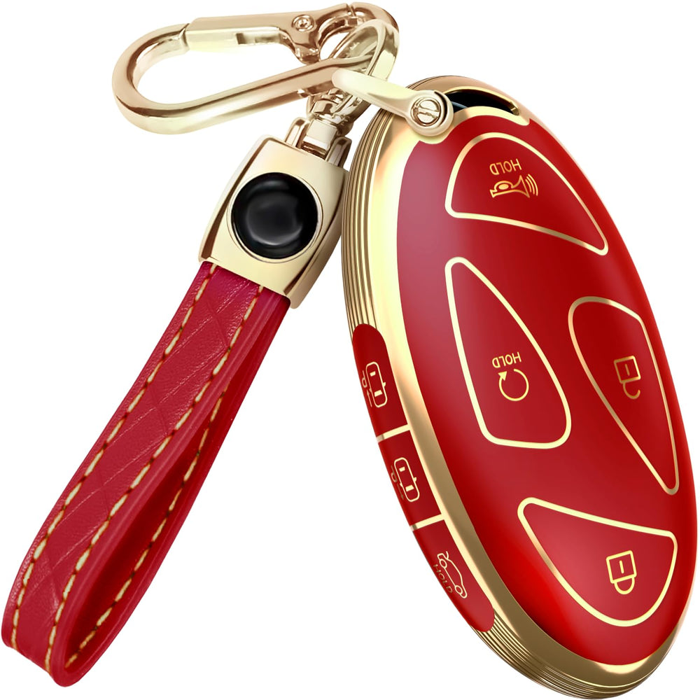 Lucrum Hyundai keyfob cover in red and gold enhances protection and style.
